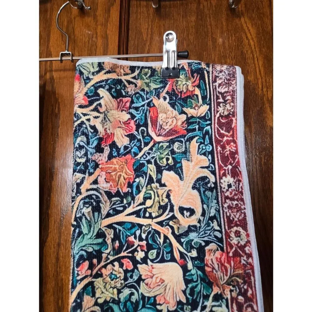 Floral Bird Tapestry Kitchen Towels Pair - Navy, Tan & Red